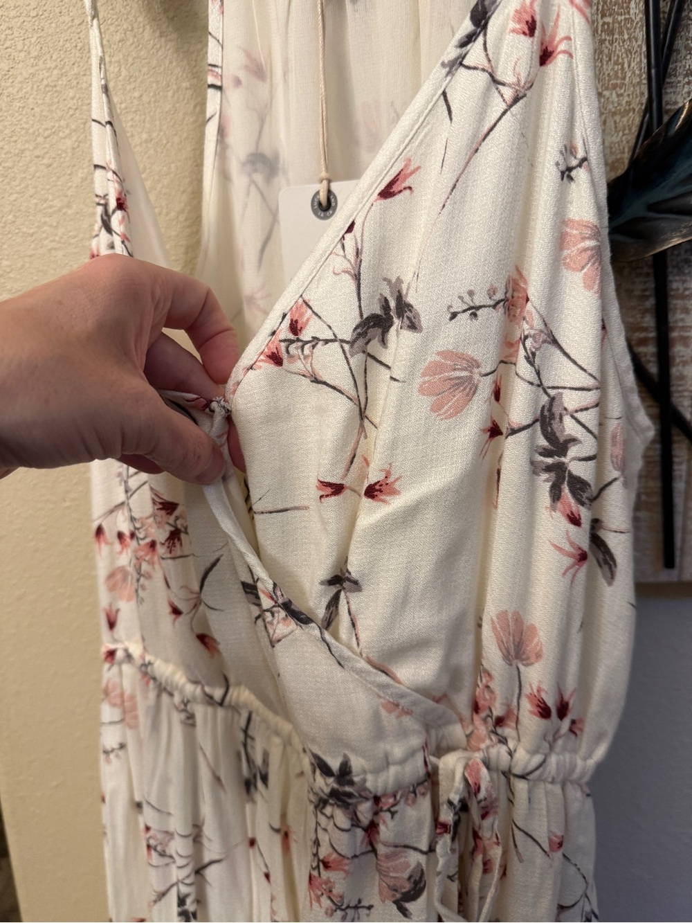Lucky Brand Cream Floral Wrap Midi Dress with Pink Accents - Picture 10 of 13